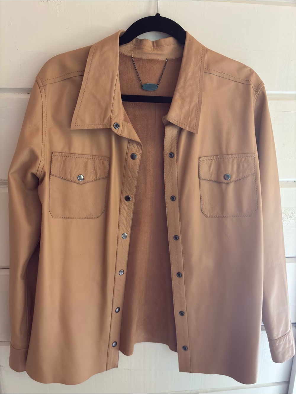 Classic Tan Leather Shirt Jacket - Women